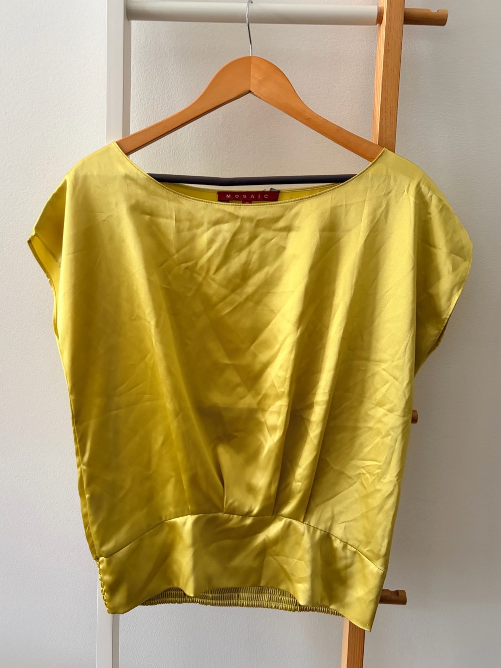 Women's Mosaic Yellow Satin Boatneck Top